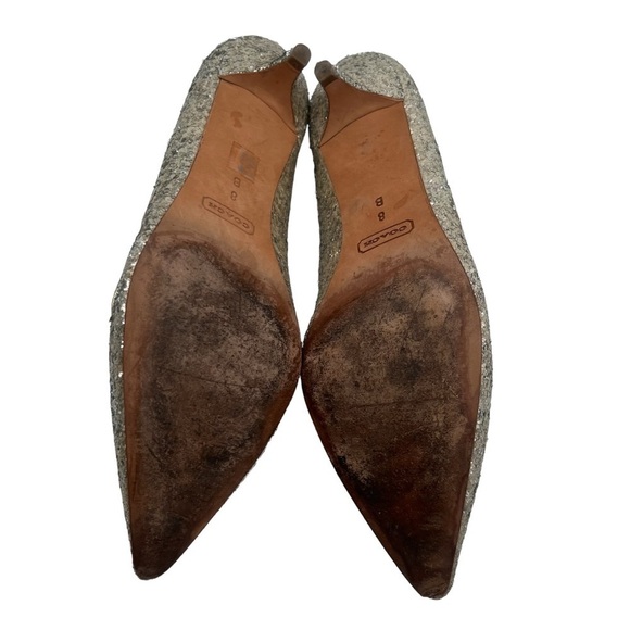 Coach Gold Glitter Rhinestone Bows Monroe Pointed Toe Pumps Size 38 Women’s - Picture 9 of 10